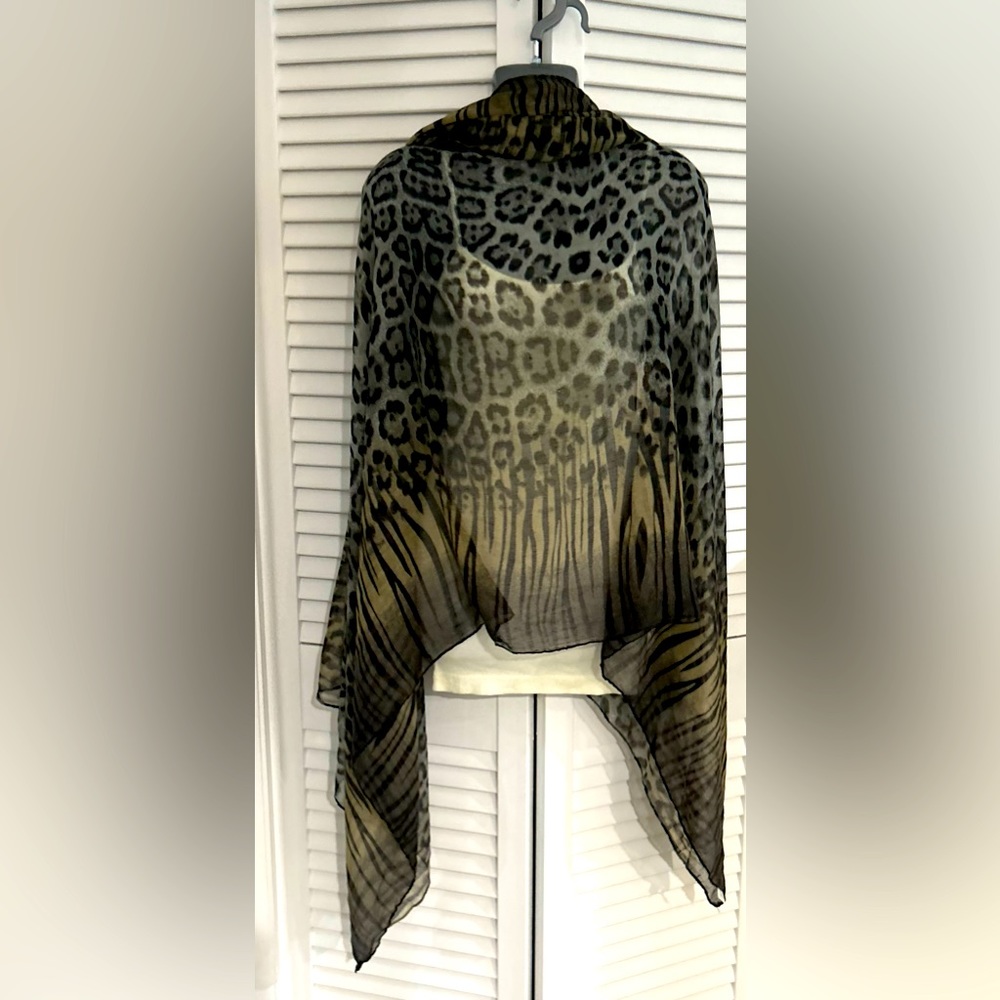 Natasha fashion scarf Vintage animal print and gray, tan, and black  40x68”